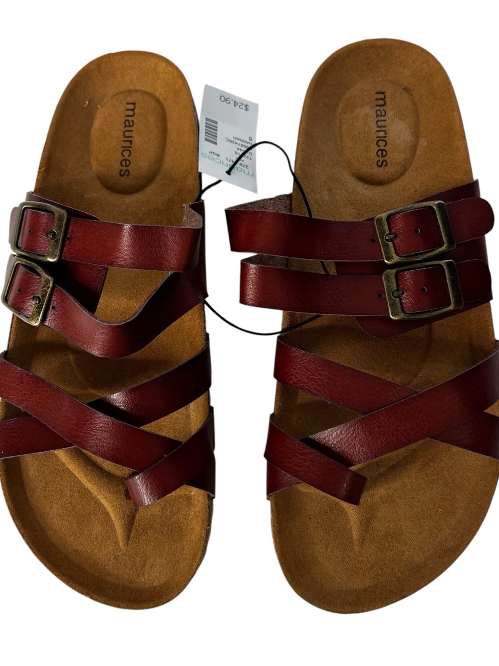 Maurices Brown Leather Strappy Buckle Comfort Sandals Sz 8 All Man-Made Material - Picture 2 of 12